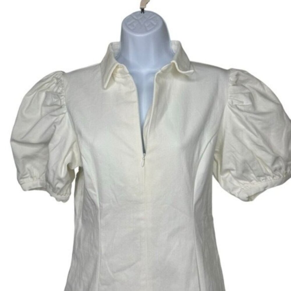 Hyacinth House NEW White Front Zip Denim Puff Sleeve Mini Dress Size Small - Picture 5 of 11
